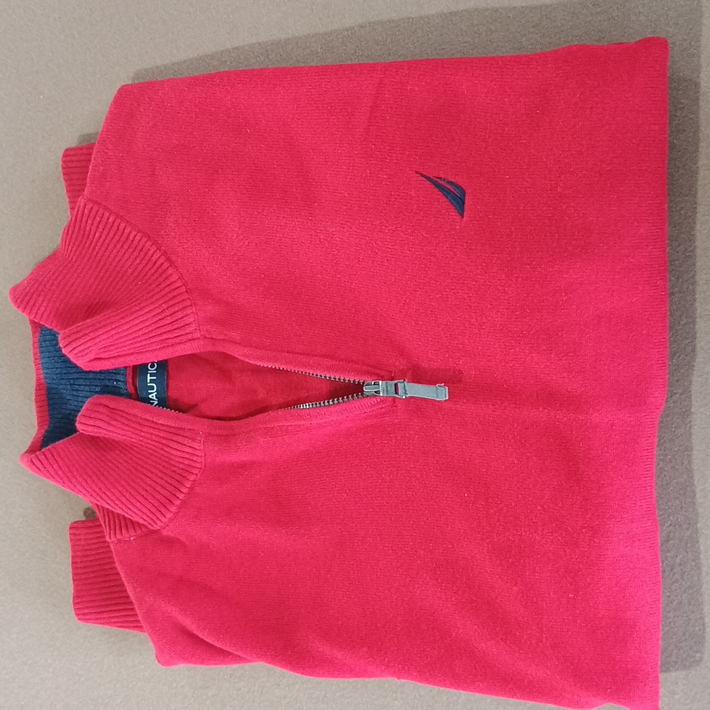 Nautica Men's Knit Sweater, Cotton Quarter-Zip Collar Red Size L